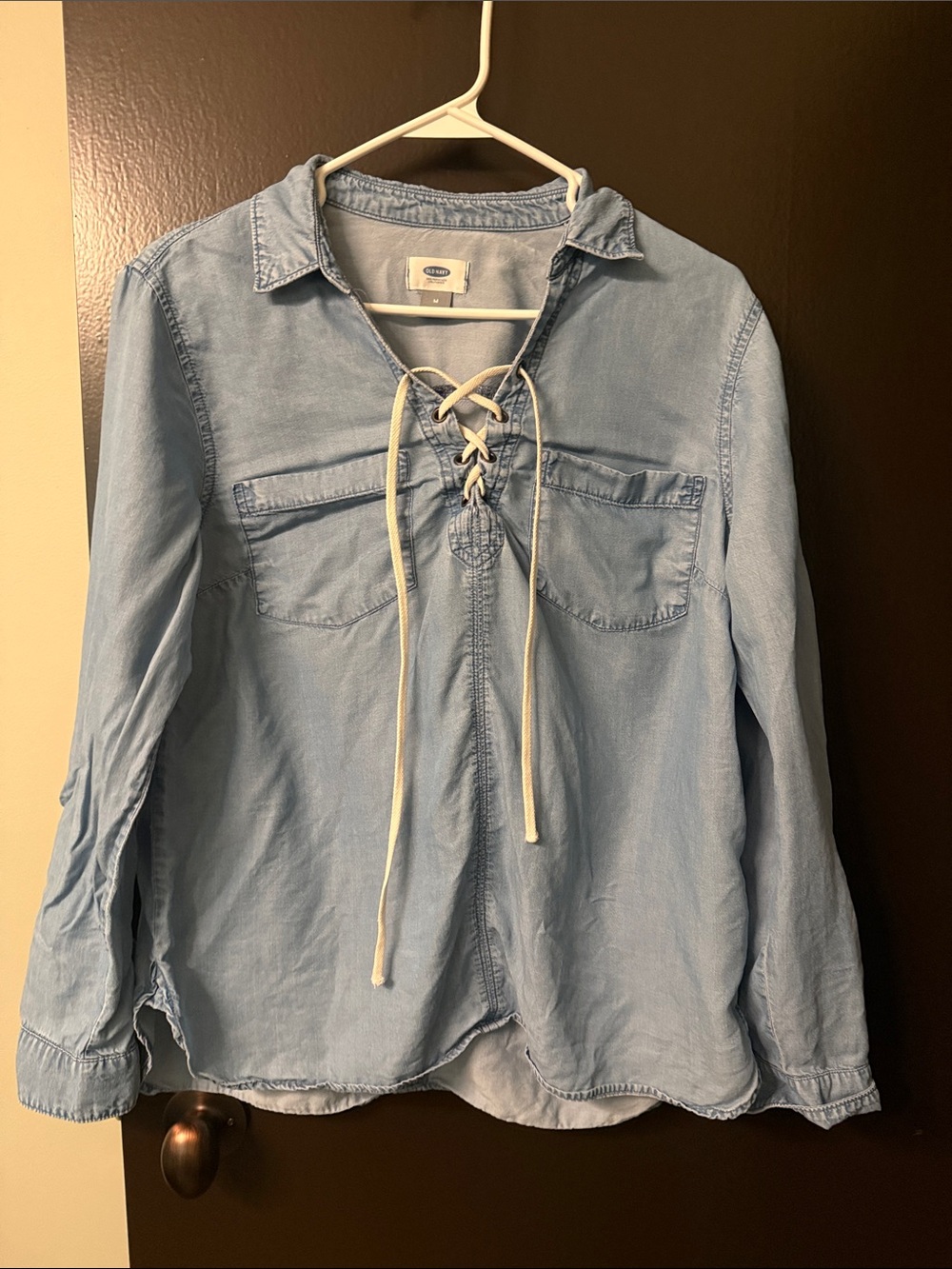 Old Navy Light Denim Lace-Up Shirt